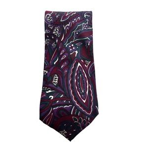 Vintage Robert Stewart 100% Silk Neck Tie Bohemian Paisley Burgundy Purple Green